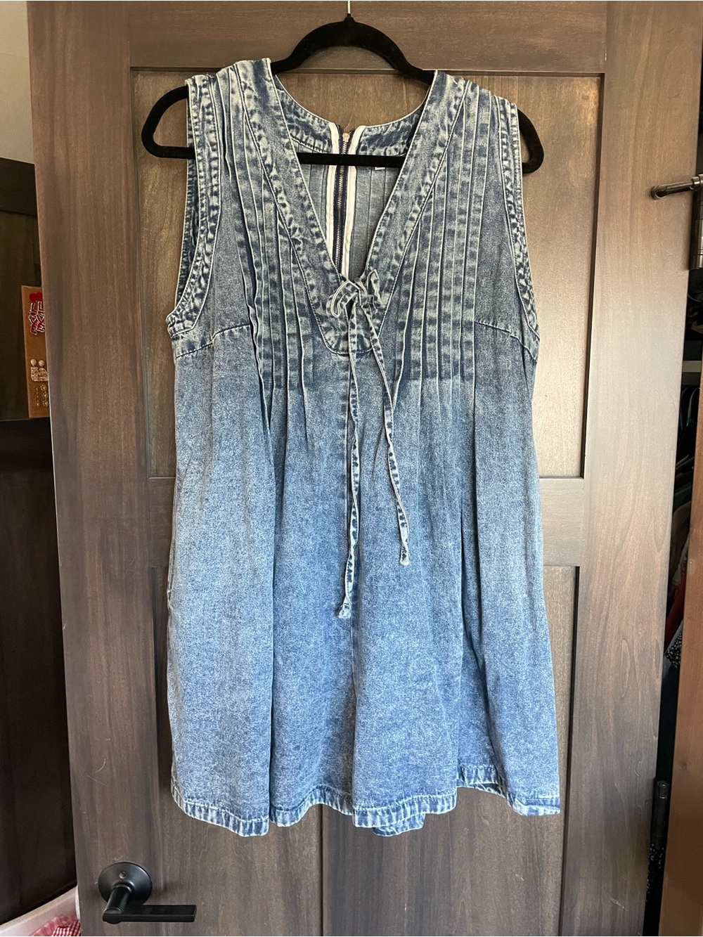 Sleeveless Washed Denim Romper with Pintuck Front